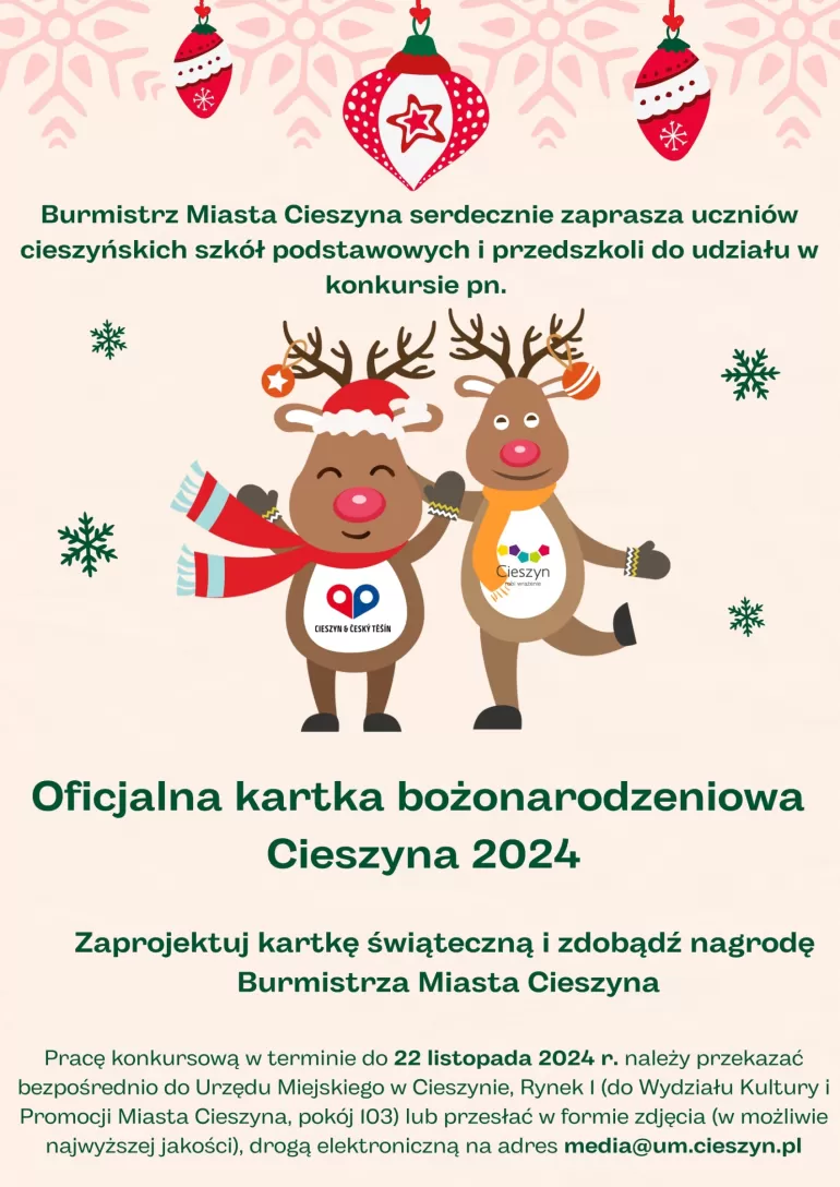 Konkurs na oficjalną kartkę bożonarodzeniową Cieszyna 2024