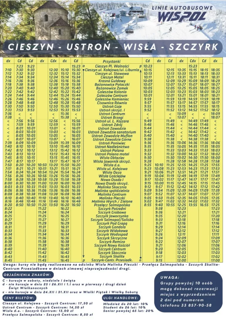 Rozkład jazdy autobusów między Cieszynem, Wisłą i Szczyrkiem